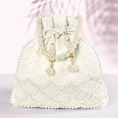 Exquisite Charming Embroidery Potli - White