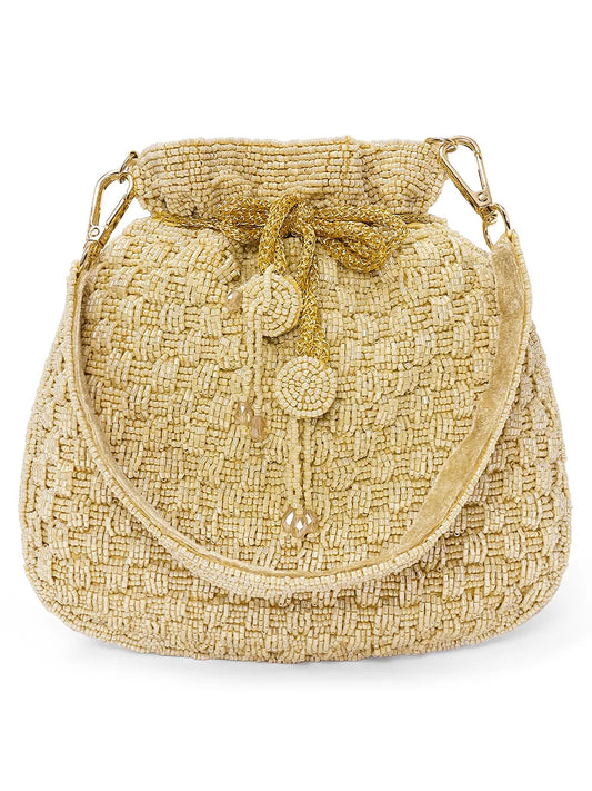 Elegant Beads Potli for Evening Occasions - Cream
