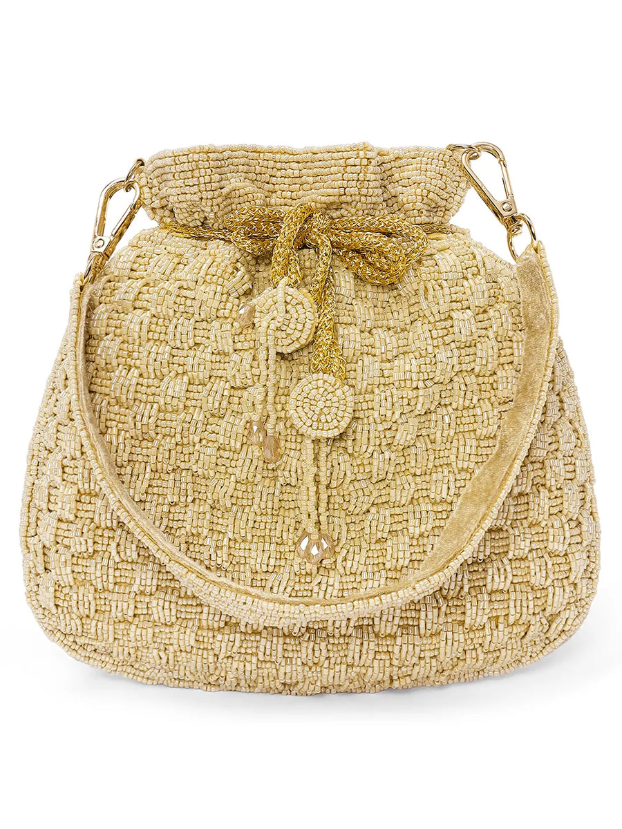 Elegant Beads Potli for Evening Occasions - Cream