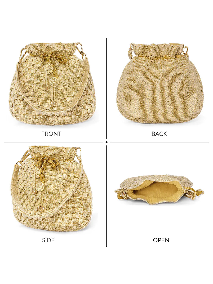 Elegant Beads Potli for Evening Occasions - Cream