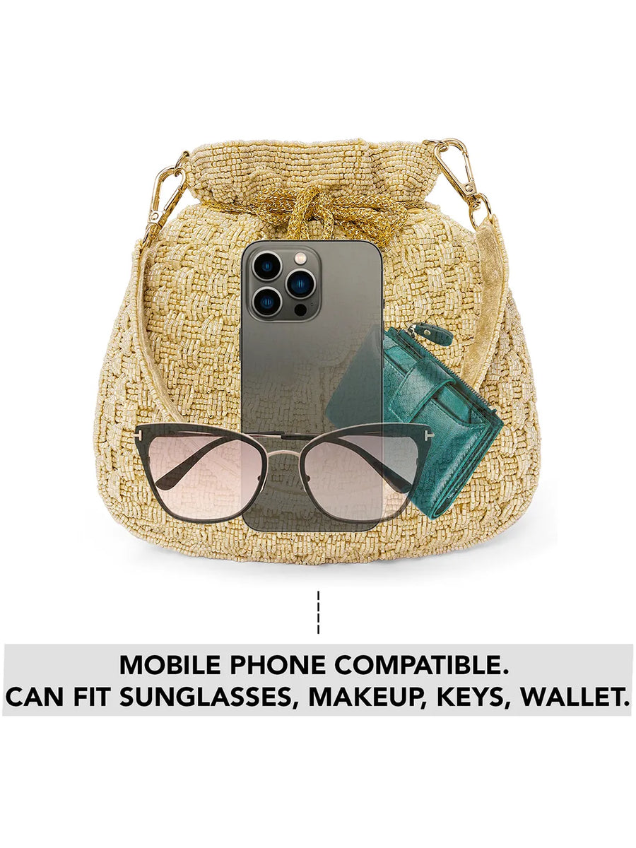 Elegant Beads Potli for Evening Occasions - Cream