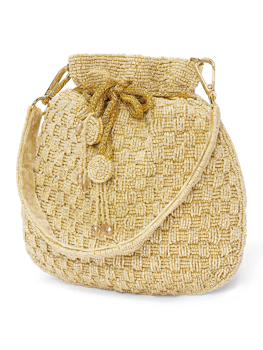 Elegant Beads Potli for Evening Occasions - Cream