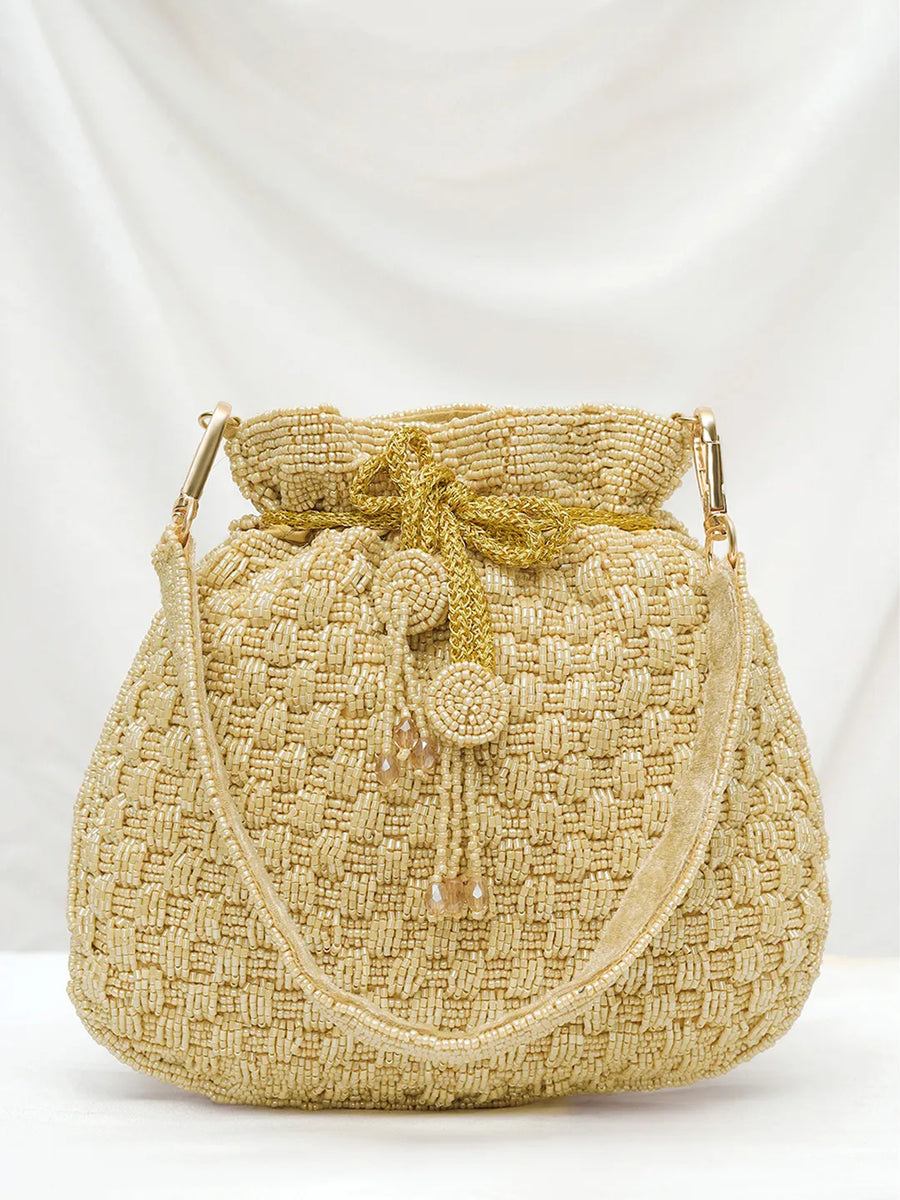 Elegant Beads Potli for Evening Occasions - Cream