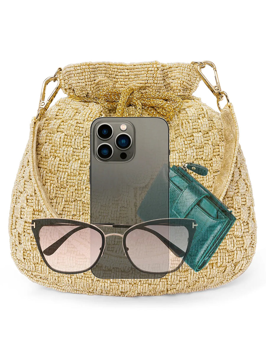 Elegant Beads Potli for Evening Occasions - Cream