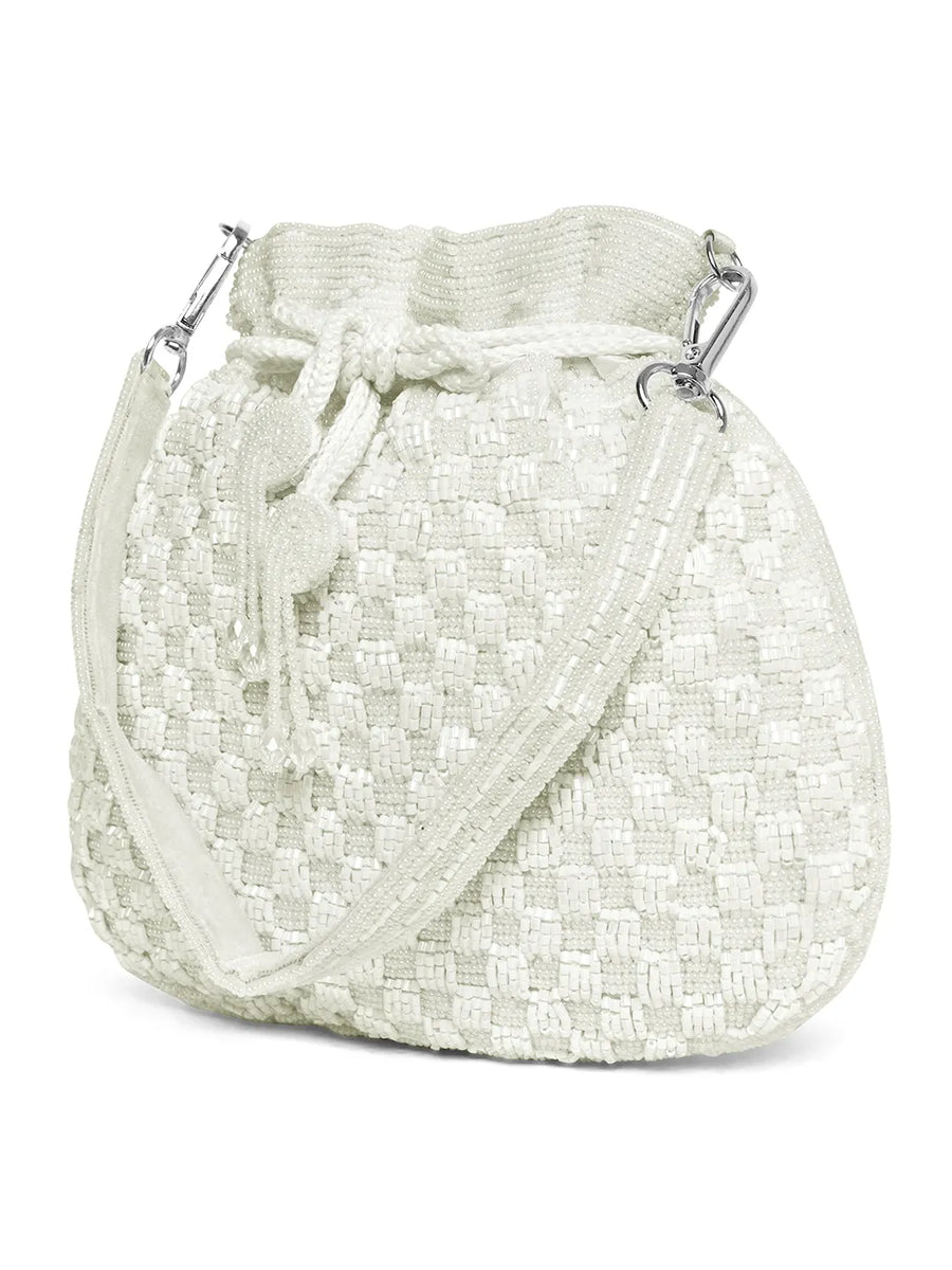 Elegant Beads Potli for Evening Occasions - White