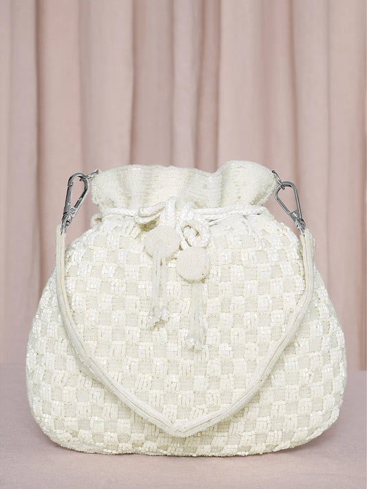 Elegant Beads Potli for Evening Occasions - White