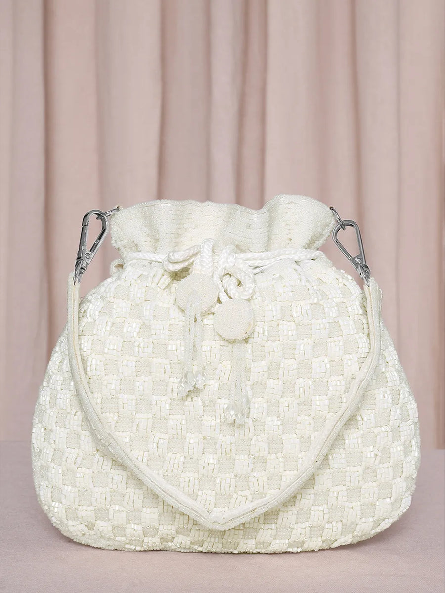 Elegant Beads Potli for Evening Occasions - White