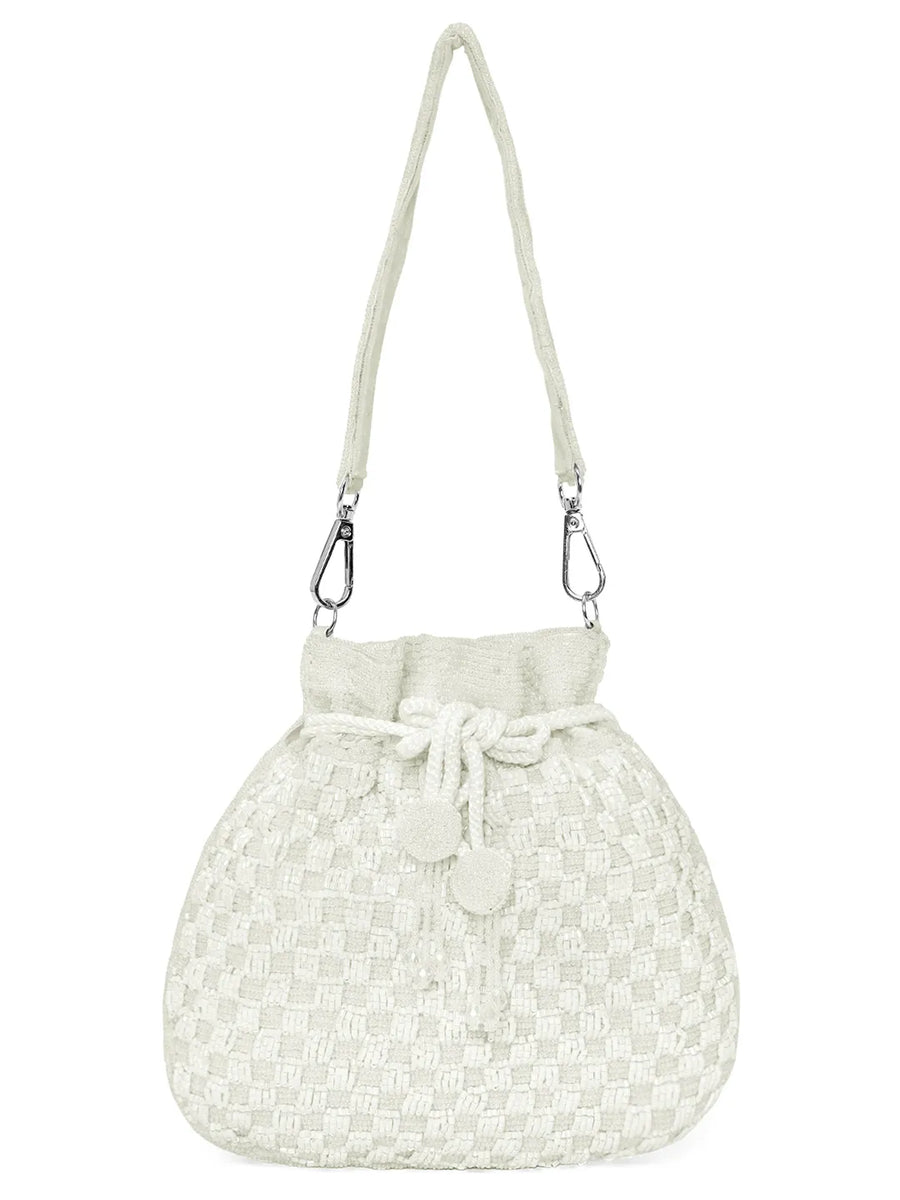 Elegant Beads Potli for Evening Occasions - White