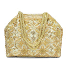 Floral Embroidered Clutch with Beads - Golden