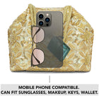 Floral Embroidered Clutch with Beads - Golden