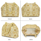 Floral Embroidered Clutch with Beads - Golden
