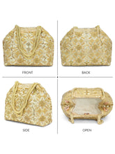 Floral Embroidered Clutch with Beads - Golden