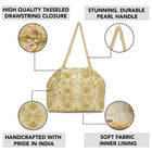 Floral Embroidered Clutch with Beads - Golden