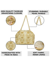 Floral Embroidered Clutch with Beads - Golden