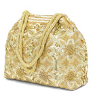 Floral Embroidered Clutch with Beads - Golden