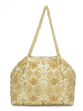 Floral Embroidered Clutch with Beads - Golden