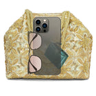 Floral Embroidered Clutch with Beads - Golden