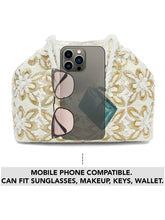 Soft Ivory Floral Clutch for Party Wear - White