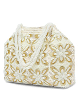 Soft Ivory Floral Clutch for Party Wear - White