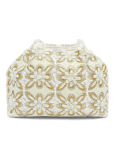 Soft Ivory Floral Clutch for Party Wear - White