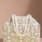 Soft Ivory Floral Clutch for Party Wear - White
