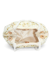 Soft Ivory Floral Clutch for Party Wear - White