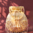 Peora Ivory Floral Embroidered Potli Bag - Gold