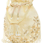 Peora Ivory Floral Embroidered Potli Bag - Gold