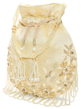 Peora Ivory Floral Embroidered Potli Bag - Gold