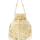 Peora Ivory Floral Embroidered Potli Bag - Gold