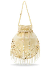 Peora Ivory Floral Embroidered Potli Bag - Gold