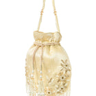 Peora Ivory Floral Embroidered Potli Bag - Gold