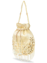 Peora Ivory Floral Embroidered Potli Bag - Gold