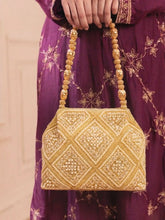 Peora Festive Pearl Embellished Handbag - Gold