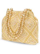 Peora Festive Pearl Embellished Handbag - Gold