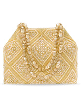 Peora Festive Pearl Embellished Handbag - Gold