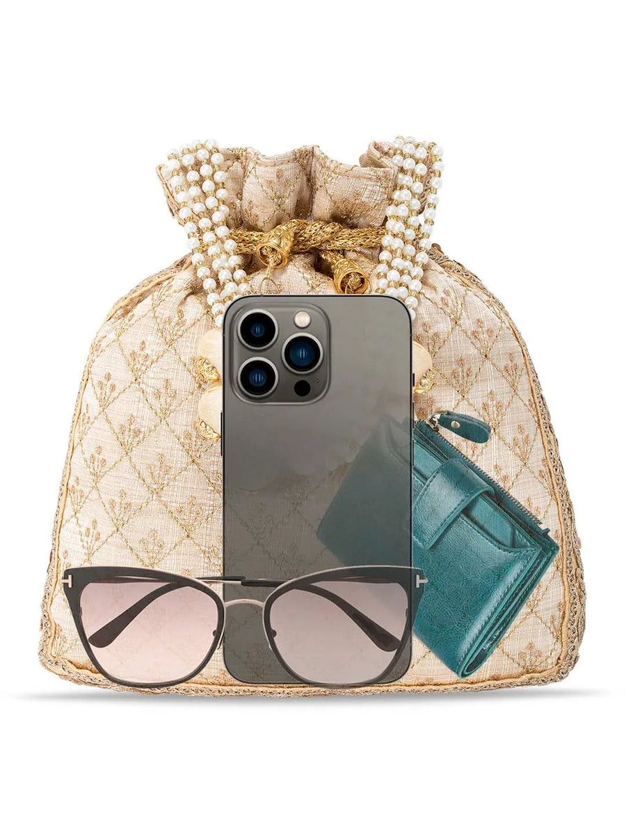 Stylish Glamour Grasp Potli Bag - Cream
