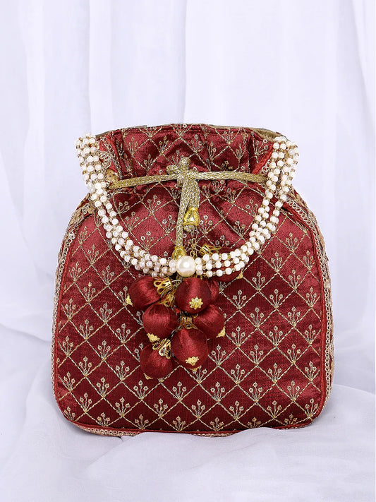 Stylish Glamour Grasp Potli Bag - Maroon