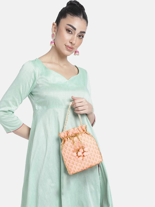 Heritage Embroidered Potli with Pearls