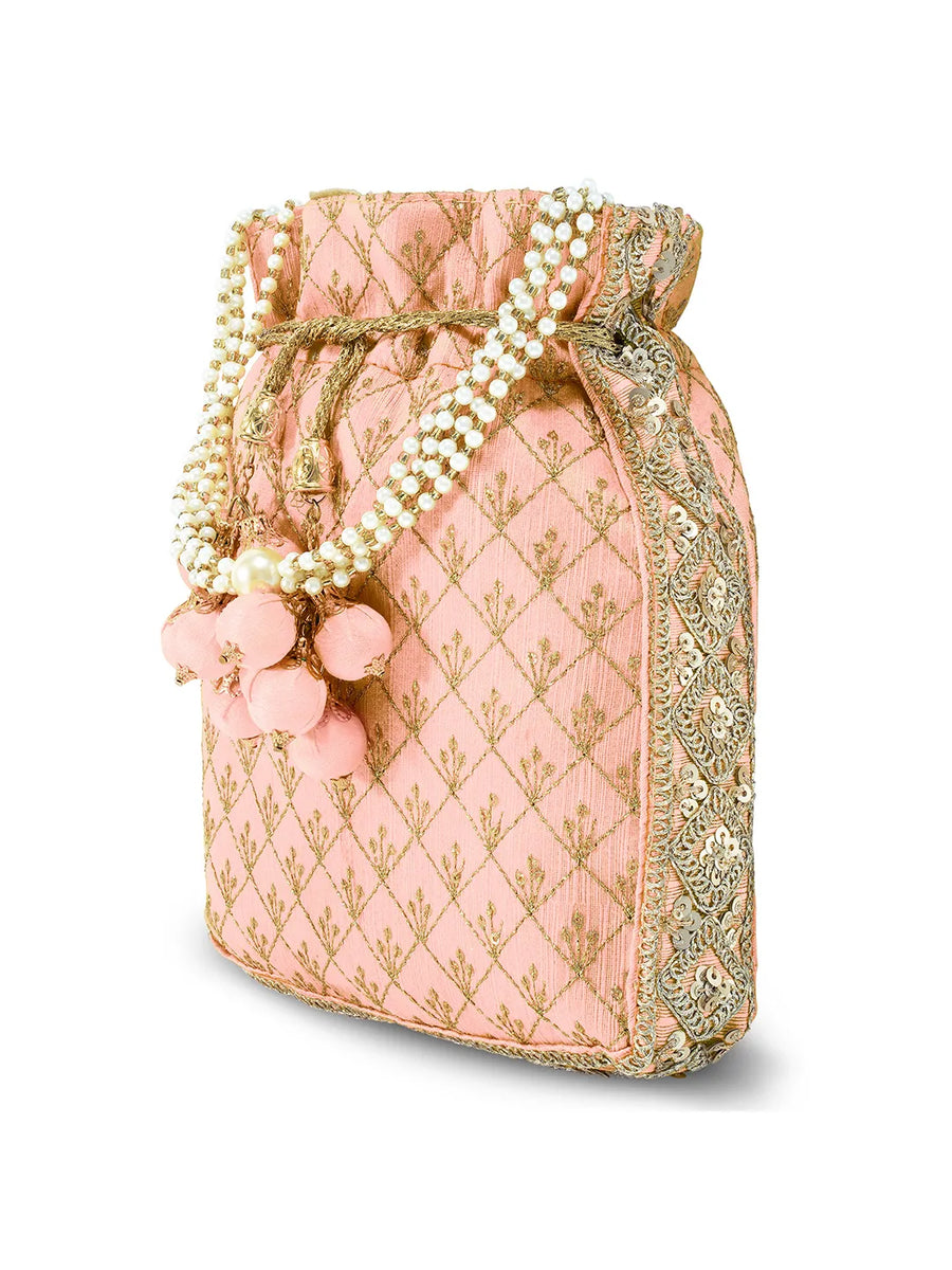 Heritage Embroidered Potli with Pearls