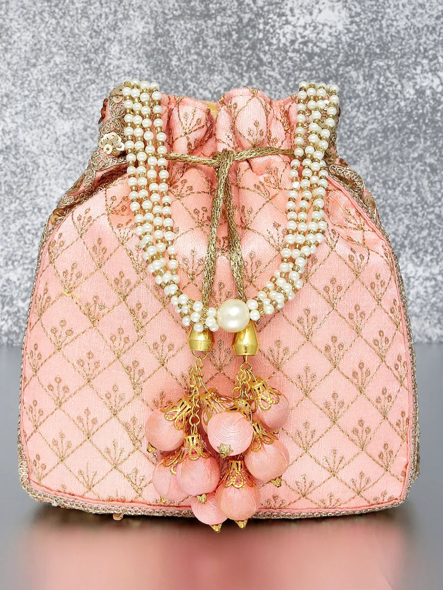 Heritage Embroidered Potli with Pearls