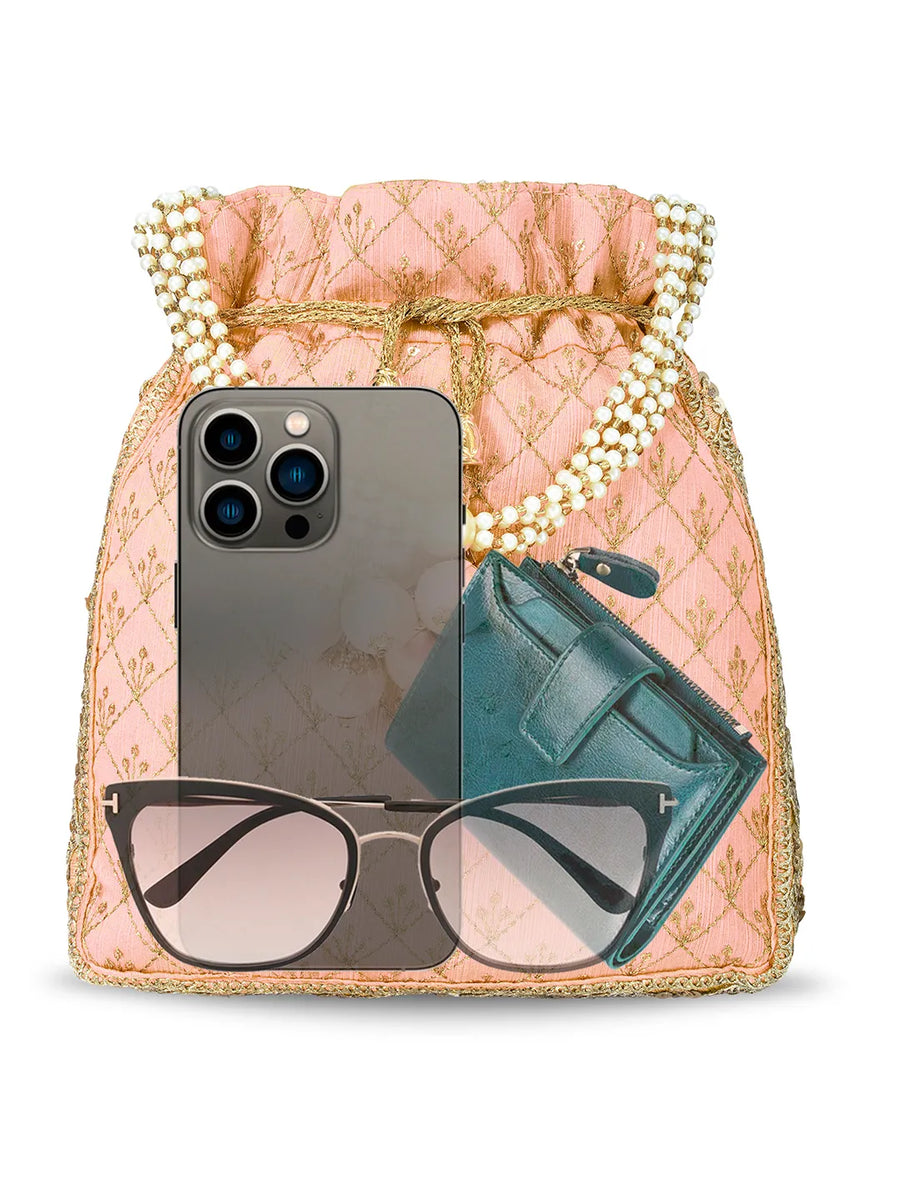 Heritage Embroidered Potli with Pearls