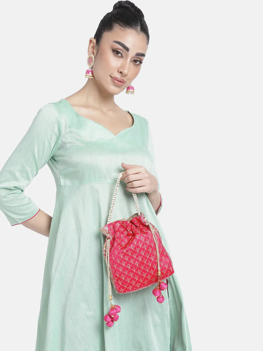 Stylish Glamour Grasp Potli Bag - Rani Pink