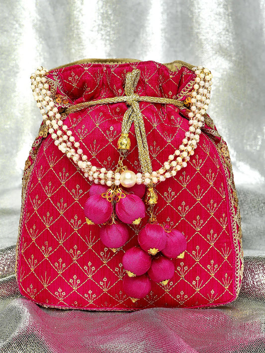 Stylish Glamour Grasp Potli Bag - Rani Pink