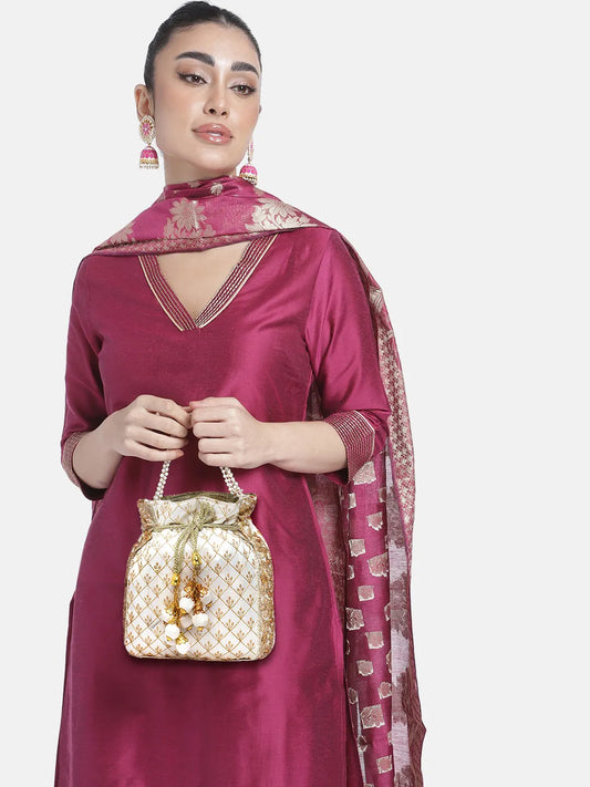 Stylish Glamour Grasp Potli Bag - White