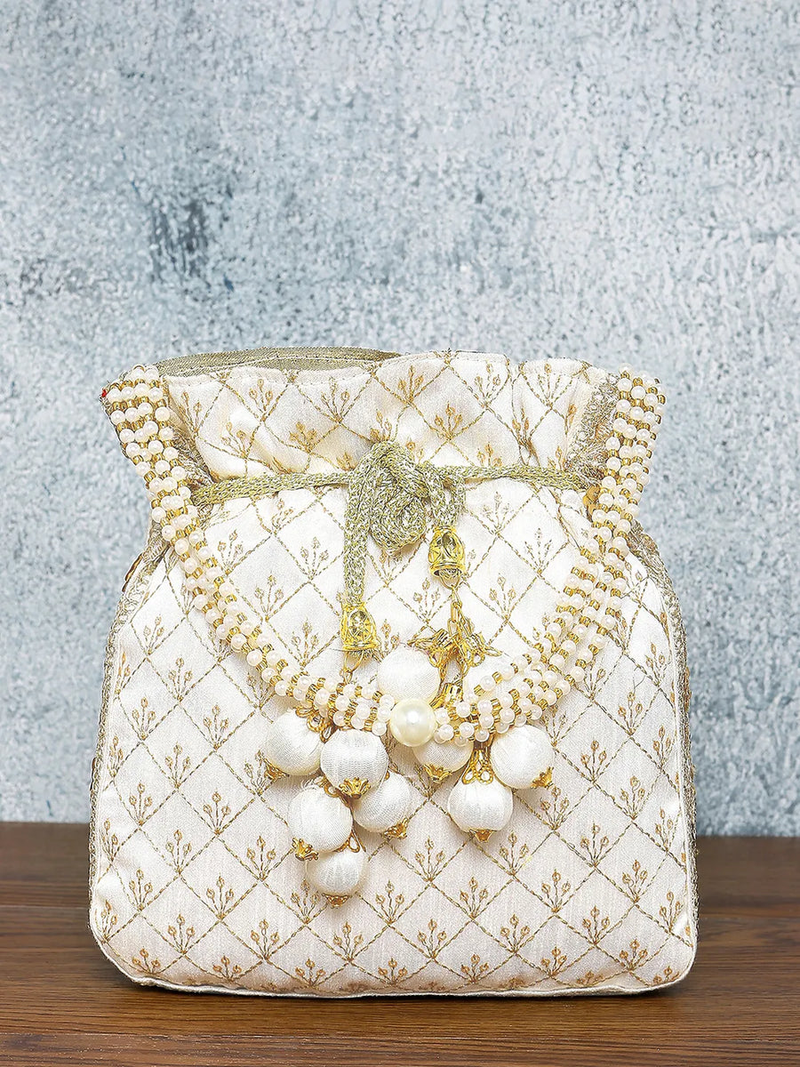 Stylish Glamour Grasp Potli Bag - White