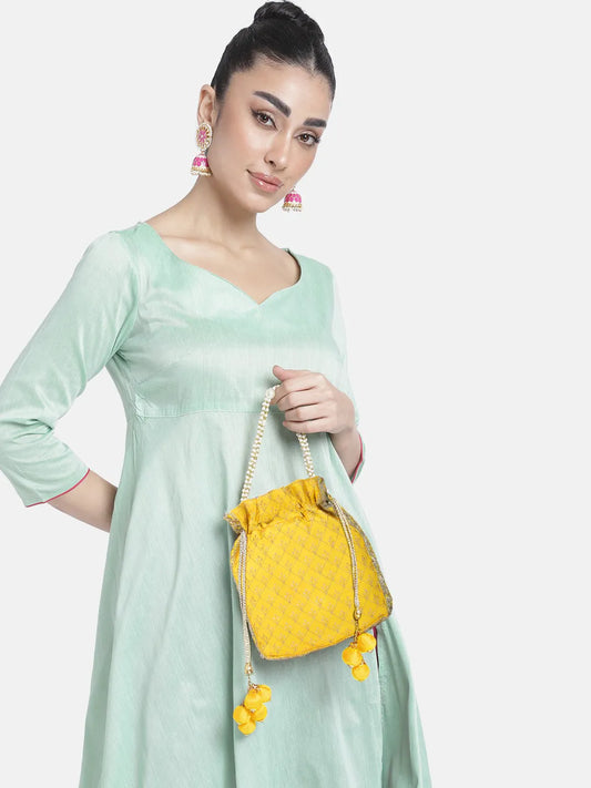 Stylish Glamour Grasp Potli Bag - Yellow