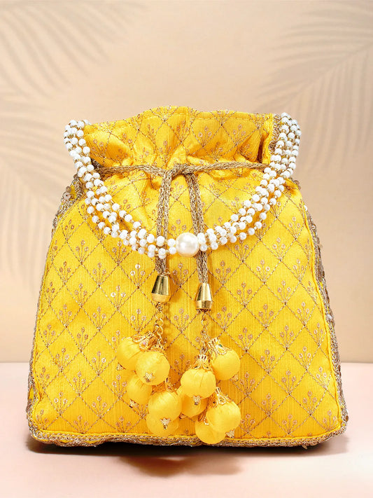 Stylish Glamour Grasp Potli Bag - Yellow