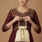 Shine On Studded Stone Potli Bag - Cream