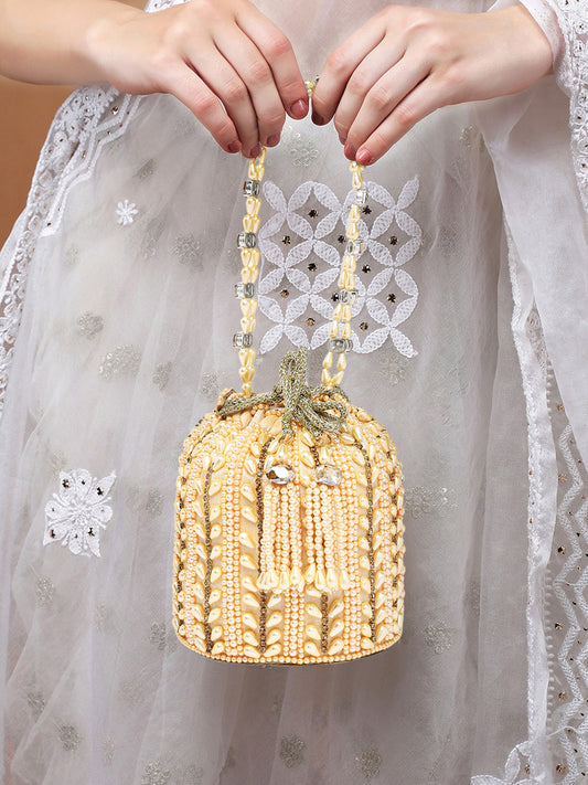 Sparkling Accent Bridal Glam Potli Bag - Rose Gold